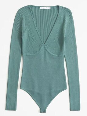 Abercrombie & Fitch Ribbed Sweater Bodysuit in Teal